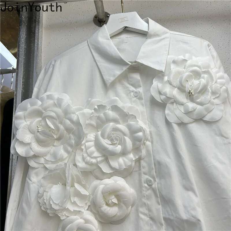 Vintage Blouse Womens Clothing Solid Color Long Sleeve Shirts Loose Fashion Korean 3D Floral Tops 2025 Blusas Mujer De Moda