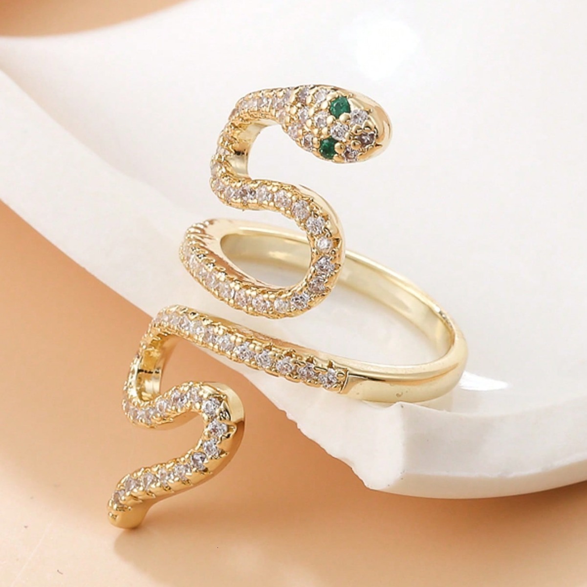 Personality Full Mond Spirit Snake Copper Inlaid Zircon Wrapped Internet Celebrity Ring