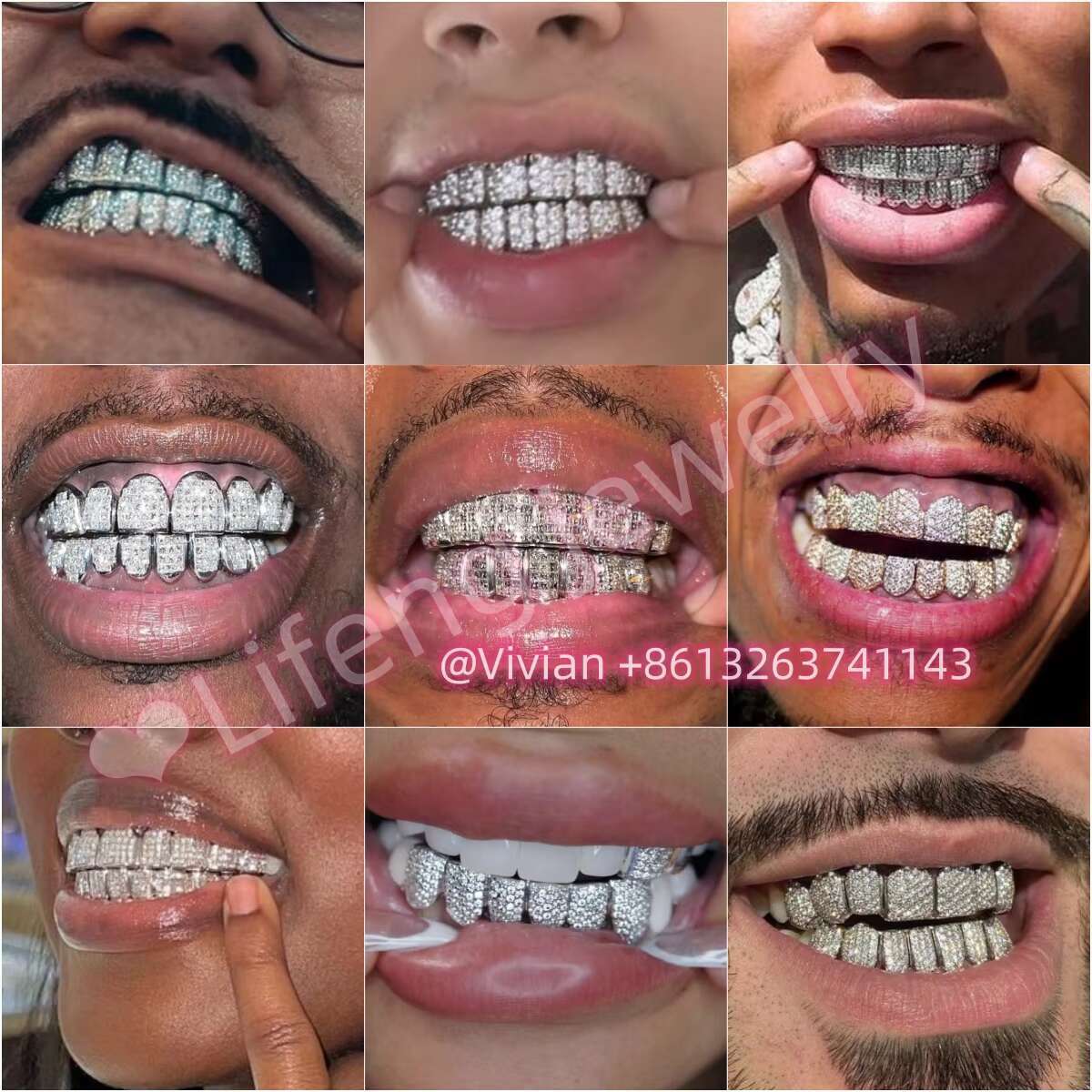 Lifeng Jewelry Custom VVS Moissanite Hip Hop Grillz Iced Out Deep Perm Cut Diamond Rapper Grillz