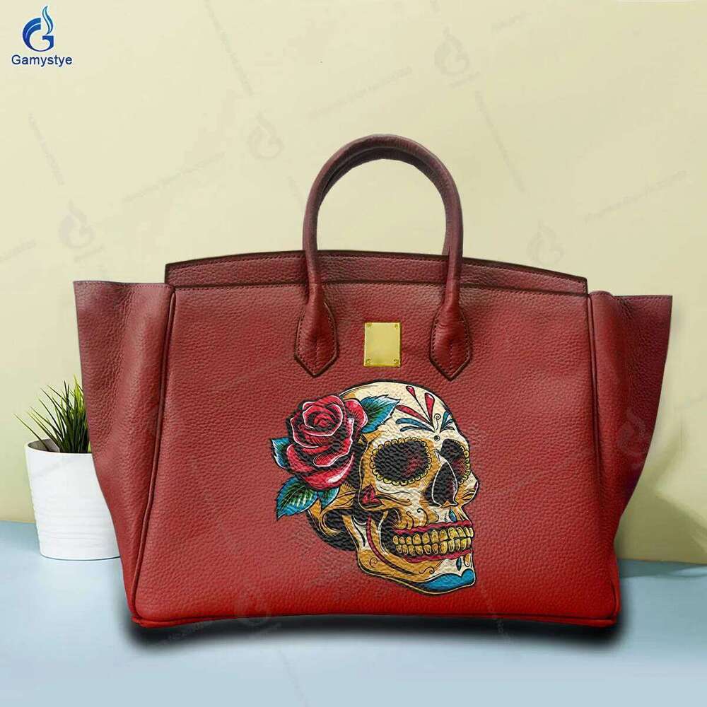 Shoulder Skull Printed Handbags Trader Tote Bag for Women Handbag Popular 100% Genuine Leather Custom Free Design