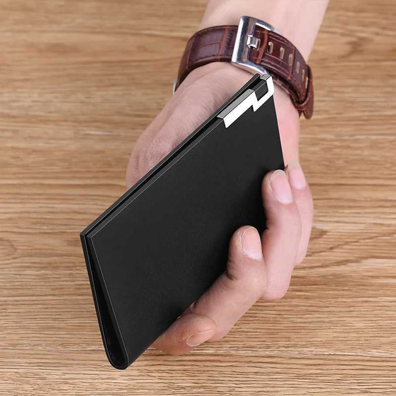 New Mens Wallet Ultra thin 100% Genuine Leather Mini Card Holder Men bi-fold Purse Can Hold Drivers License High quality Z250621