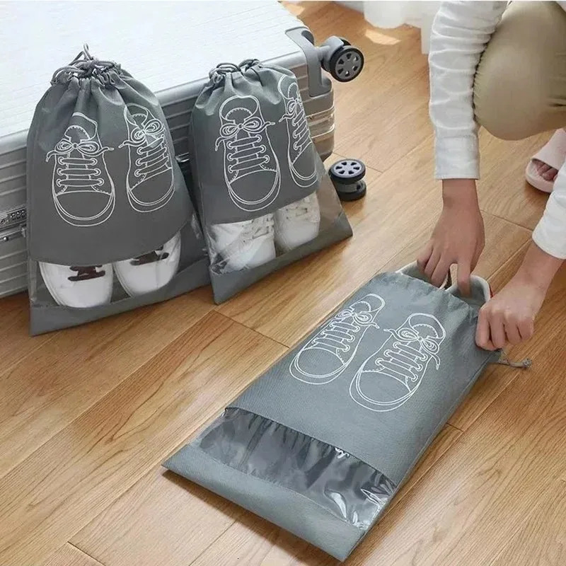 10pcs Shoes Storage Organizer Bags Nonwoven Travel Portable Closet Bag Waterproof Pocket Clothing Tranparent Hanging 250612