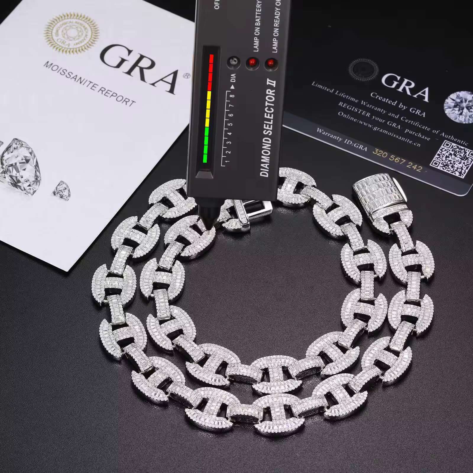 Hot Sale 16mm Baguette Link Chain 925 Sterling Silver Necklace VVS Mossanite Necklace Iced Out Cuban Necklace for Men