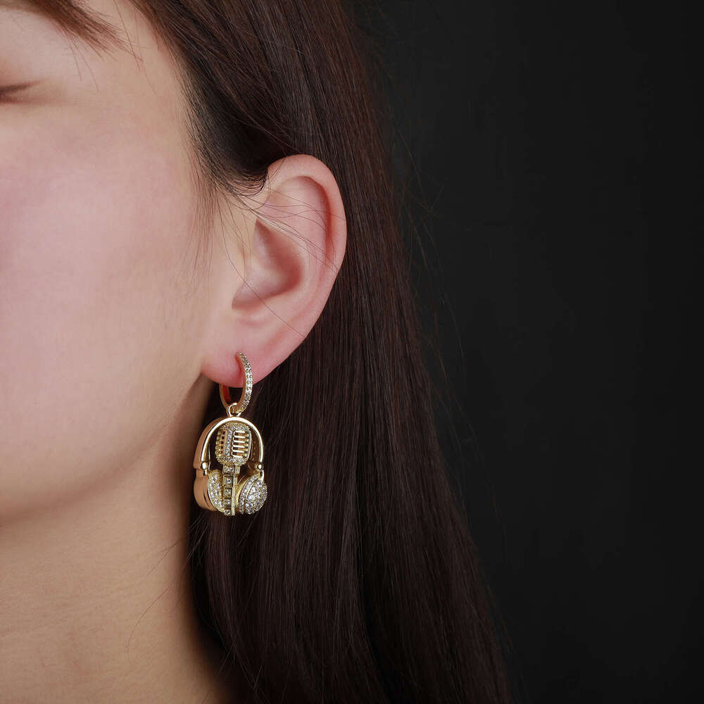 Creative Inlaid Zircon Microphone Hip-Hop Earrings Chinese Style Gold Australian Ear Jewelry