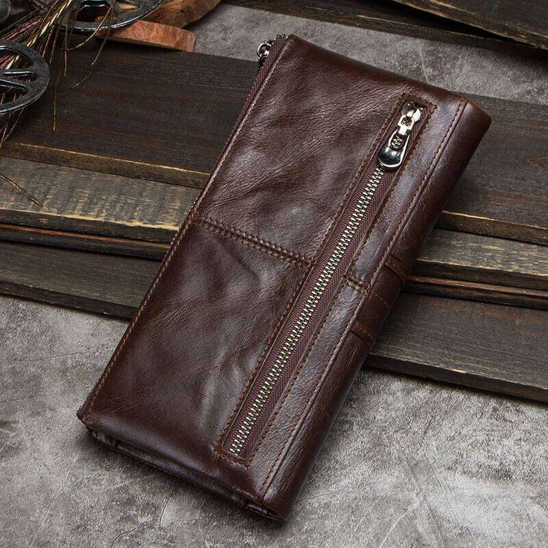 Designer bag CONTACT'S Genuine Leather Long Wallets for Men Vintage Card Holder Coin Purses Money Clips Phone Pocket Male Name Engrave Wallet