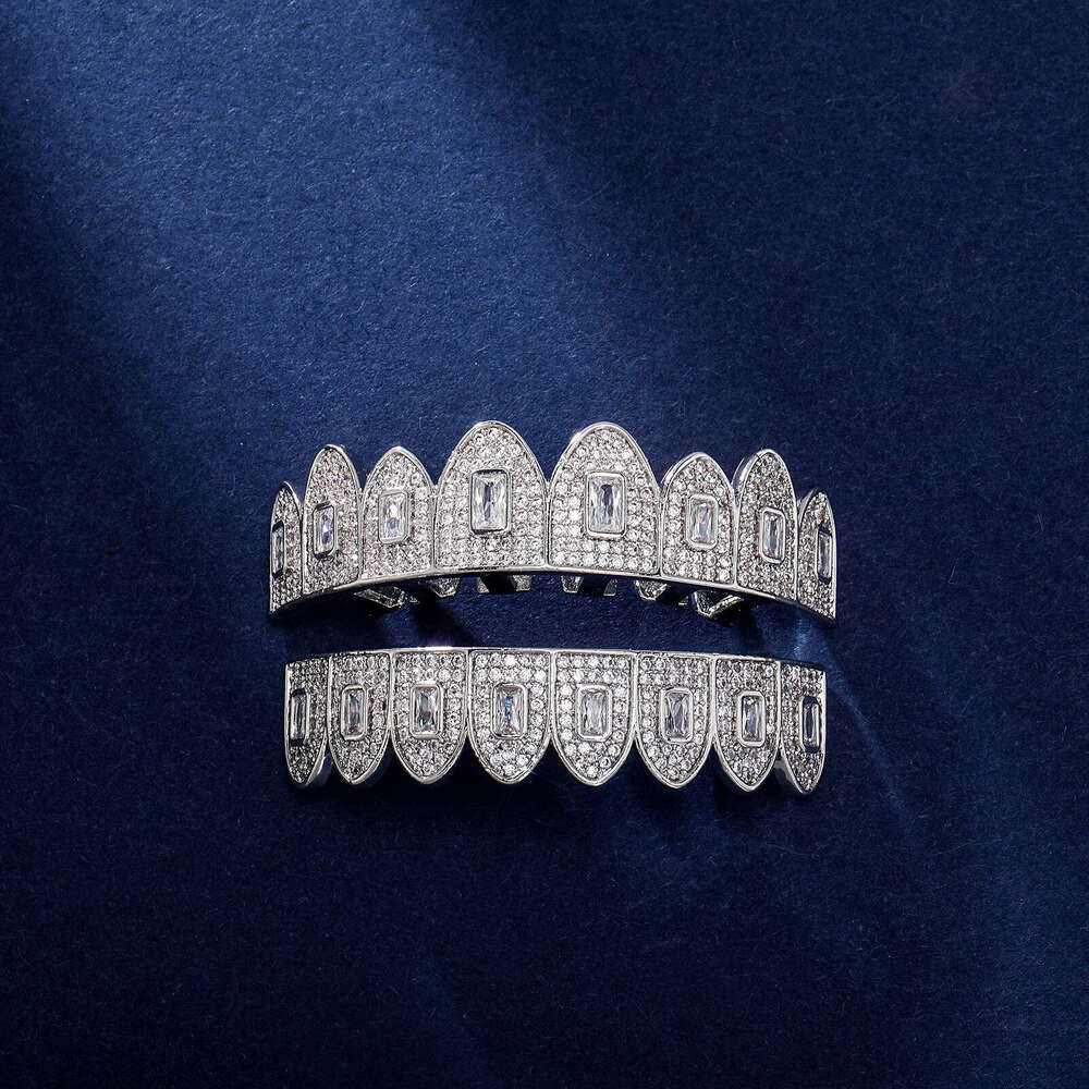 High-Quality Full Hip-Hop Set Real Plated Large Square Zircon Personality Gold Teeth Rap Accessories