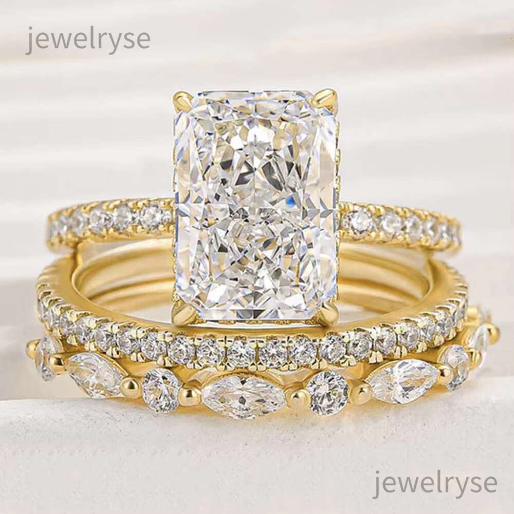 DHCollections Hot Sale S Sier Ring Gold Plated Delicate Bg Dia Cubic Zirconia Cz Pave Engagement Rings for Women