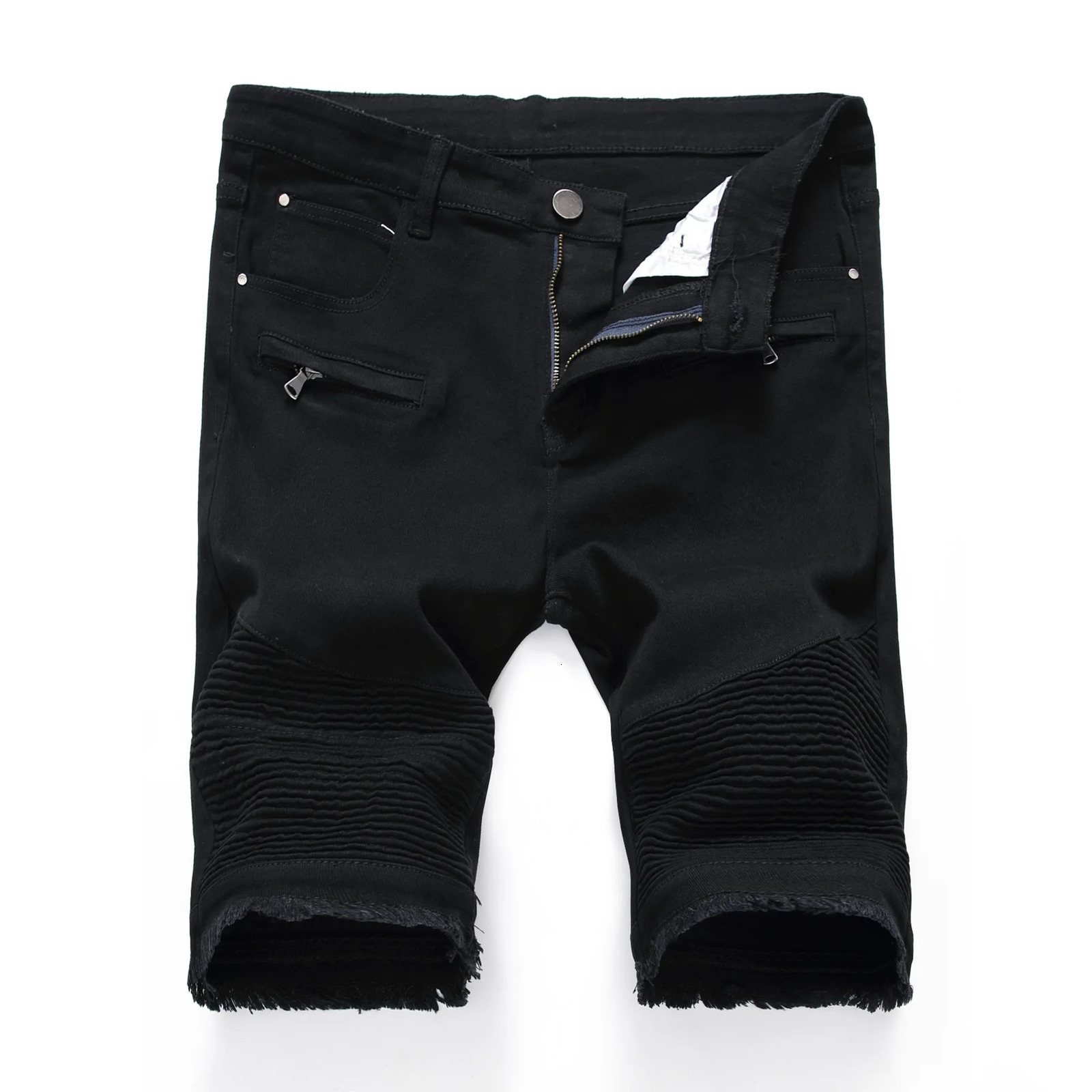 Summer Mens Jeans Shorts Pleats and Holes Decorated Shorts Men Blue White Black Blue Red Denim Shorts 250616