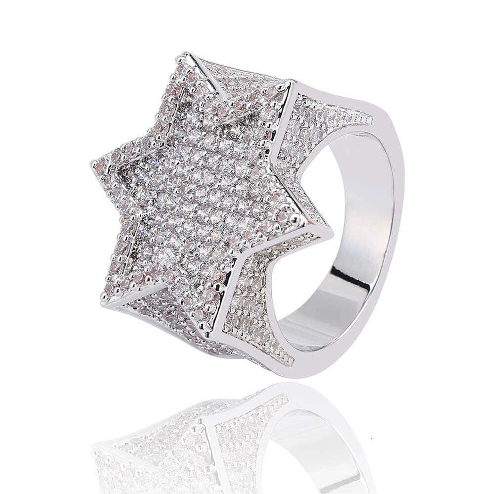 Jin Ao Jewelry Five-Pointed Star 3D New Upgraded White Copper Hip-Hop Trendy Brand Ring Accessory