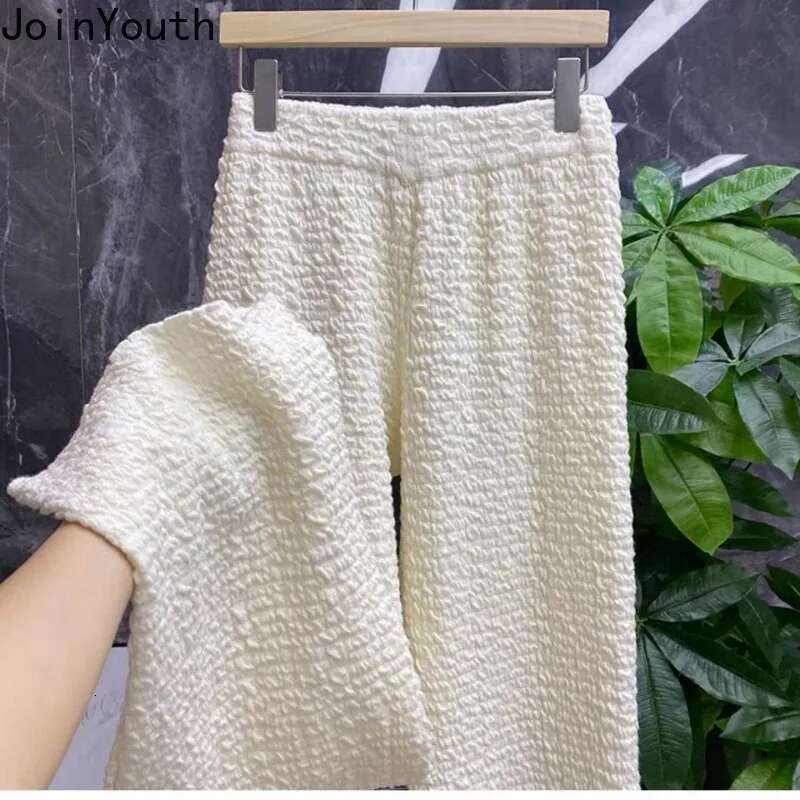 2025 Women Clothing Knitted Wide Leg Pants High Waist Vintage Casual Trousers Straight Folds Fashion Pantalon Femme New Bottoms