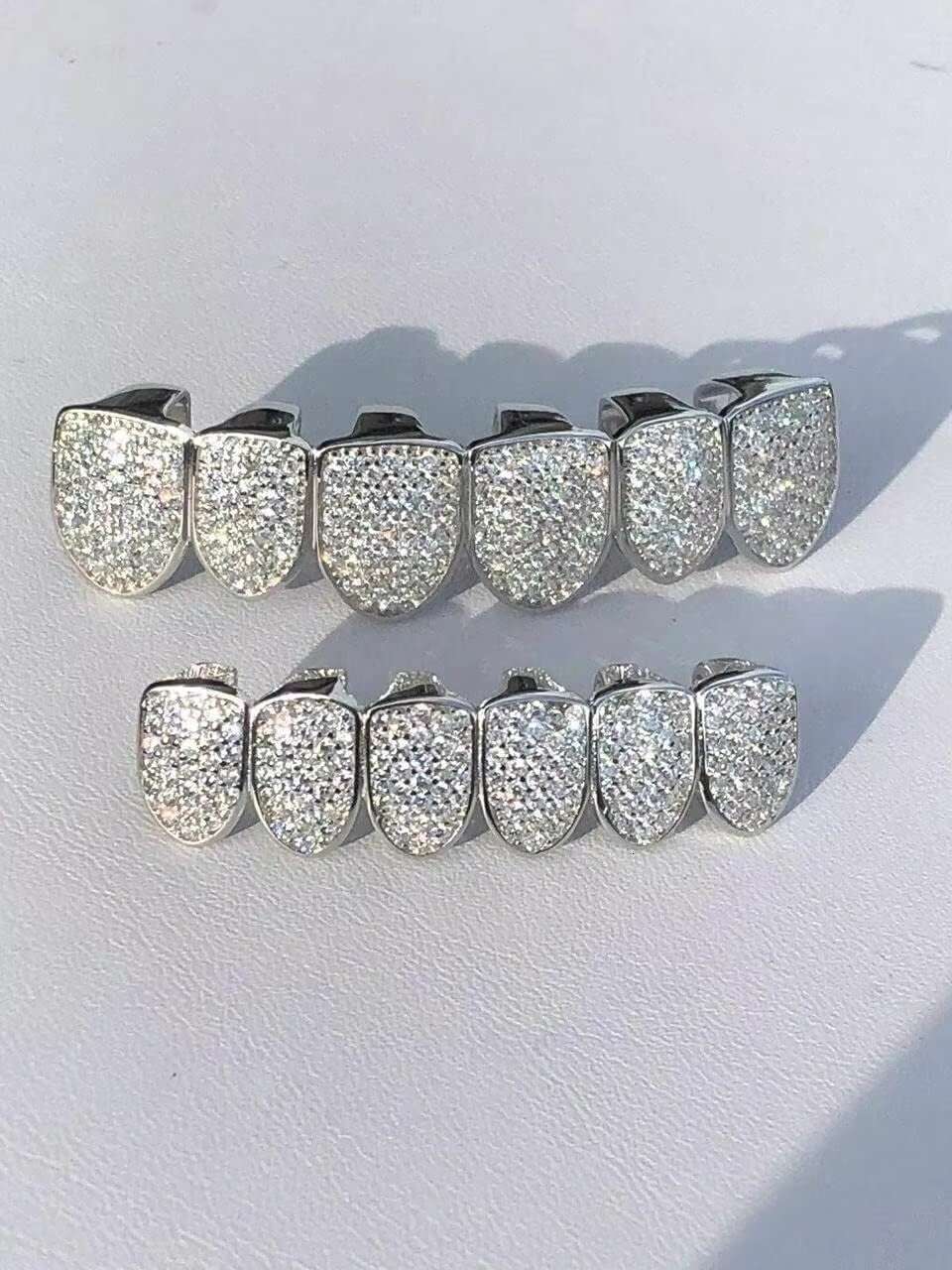 925 Sterling Silver Custom Teeth Grills for Men Bling Real Grillz with Iced CZ Top Bottom Zircon Geometric Hip Hop Party Jewelry