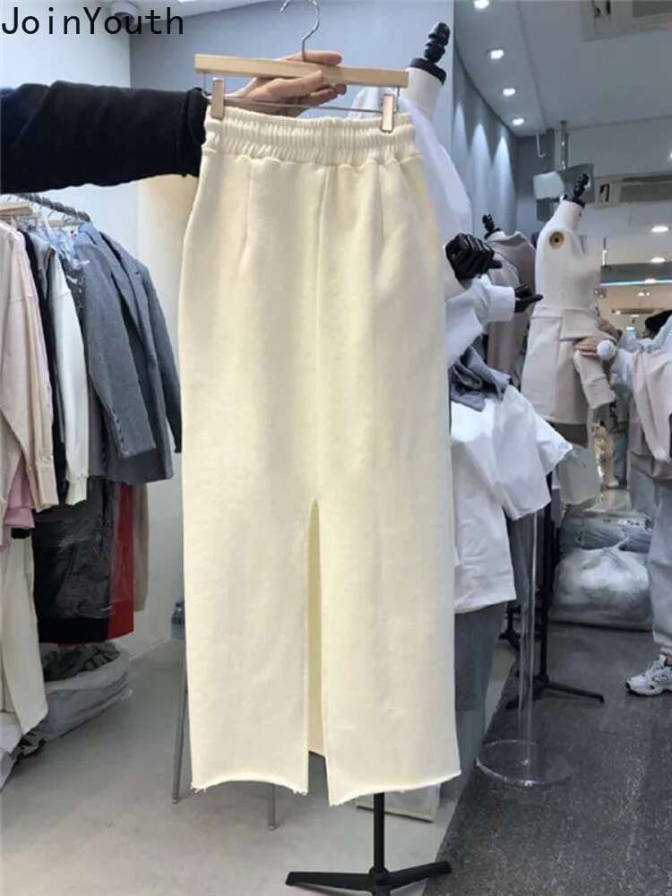 2025 Faldas Mujer De Moda Casual Skirts for Women High Waist Solid Color A-line Korean Jupe Bandage Fashion Bodycon Long Skirt