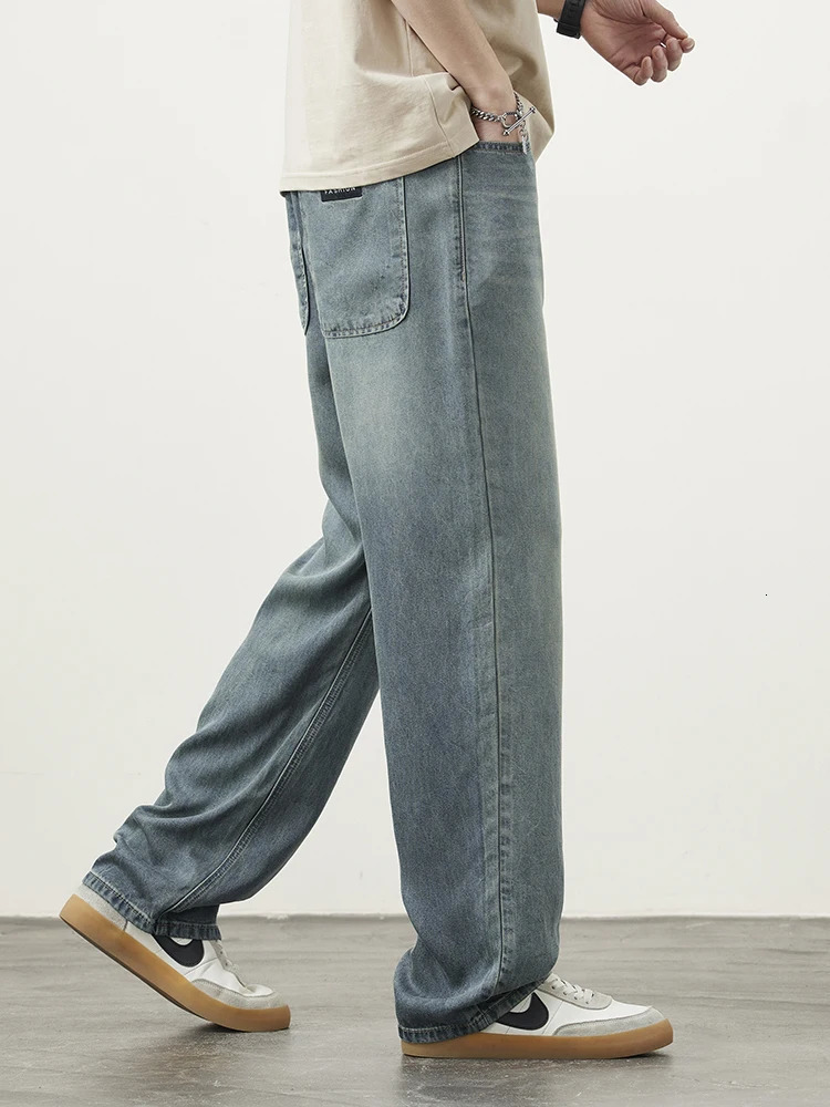 Lyocell Spring Summer Straight Jeans Mens Fashion Vintage Y2k Pants Streetwear Male Loose Casual Male Wide Denim Trousers 250617