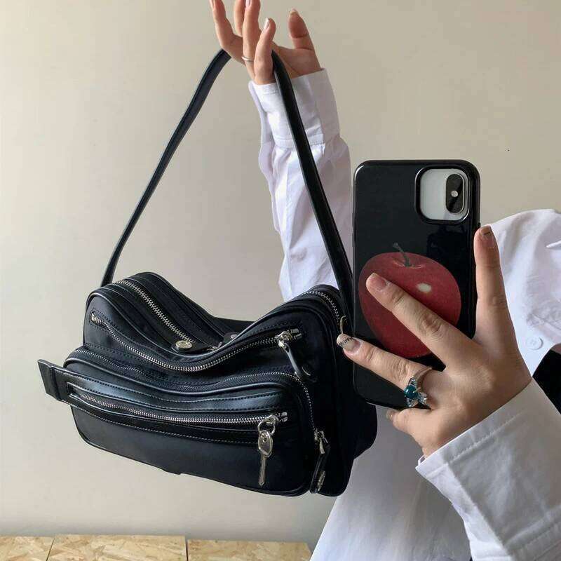 Korean Designer Fashion Willow Nail Motorcycle Multi-Pocket Ladies Y2k Handbag Sweet Cool Spicy Girl Shoulder Trendy Bag