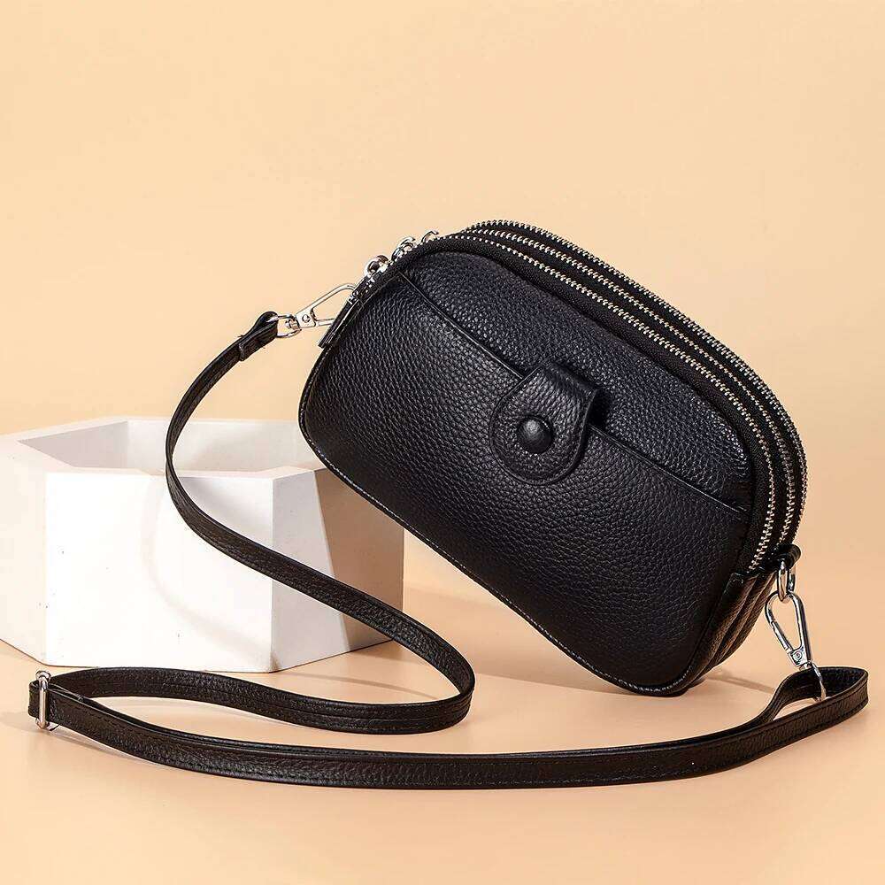 Real Leather Women Fashion Shoulder Bag Mini Cross Messenger Bags Female Small Purse Three Zipper Pockets Design Handbag