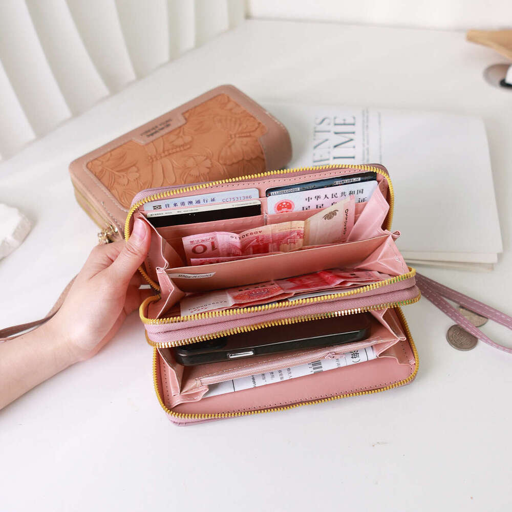 Hot Selling New Women's Long Wallet Embossed Double Zipper Clutch High-end Niche Large Cash Clip