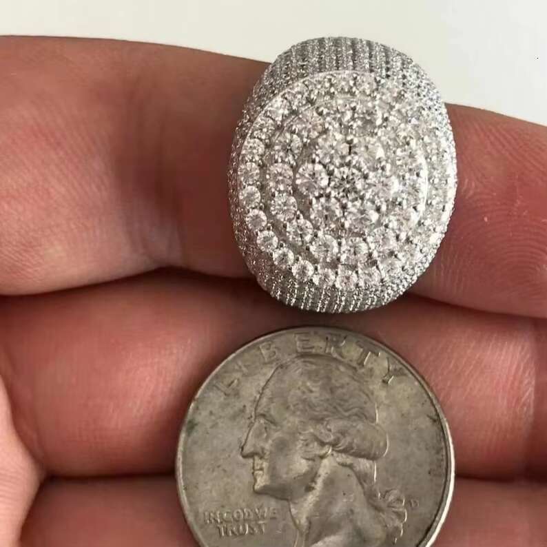Mens Iced Out Moissanite Round Hip Hop Rapper Pinky Ring Solid 10K White Gold Sizes 7 to 11 PASSES DIAMOND TESTER