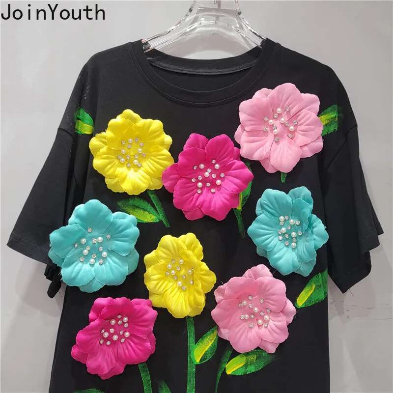 Sweet Woman Tshirts 2025 Ropa Mujer Short Sleeve O-neck Tees Chic 3D Floral T Shirt Summer Camisetas Casual Fashion T-shirt Tops