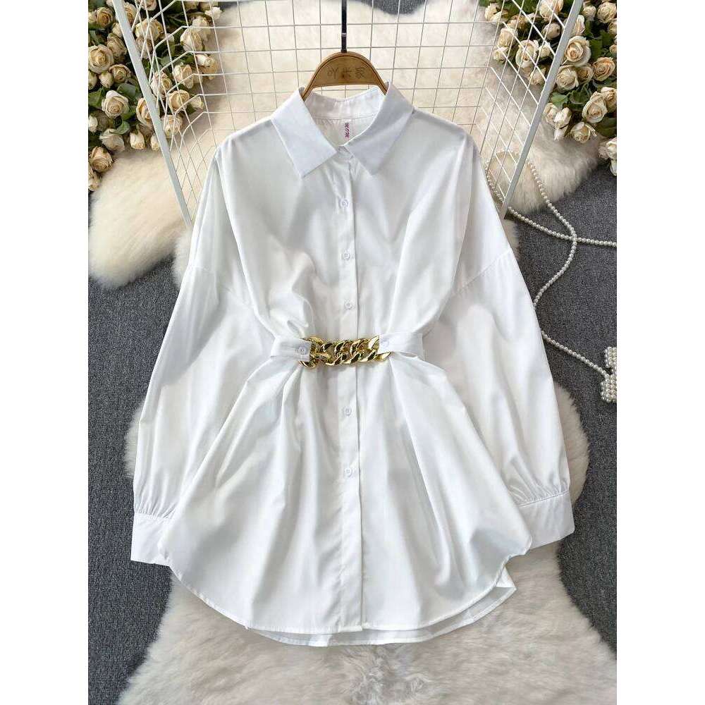 New Hong Kong Style Retro Chic Loose Tie Up Single Breasted Shirt For Spring Autumn Women's Casual Blouse Top A76