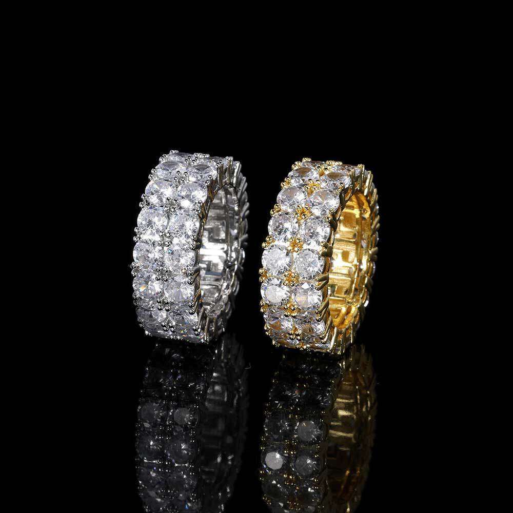 Hip Hop Jewelry Double Row Zircon Trendy Brand Fashion Full Diamond Gold Men's Ring 9ed3