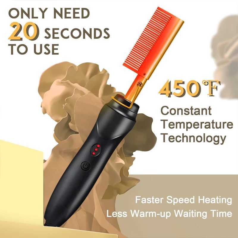 Hot Comb Hair Straightener Heating Flat Irons Wet Dry Use Comb Hair Straight Styler Corrugation Curling Iron CombXJ250621