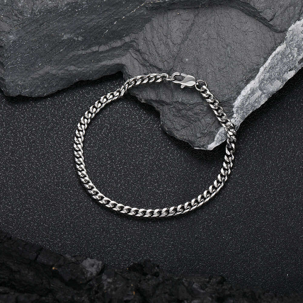 Stainless Round Polished Encrypted Cuban Chain Hip Hop Men's Titanium Steel Gold Bracelet 8f95