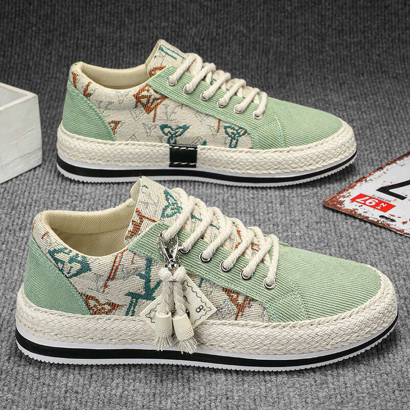 2025 Spring Breathable Sneakers Versatile Color Block Slip-On Canvas Corduroy Flat Men's Shoes