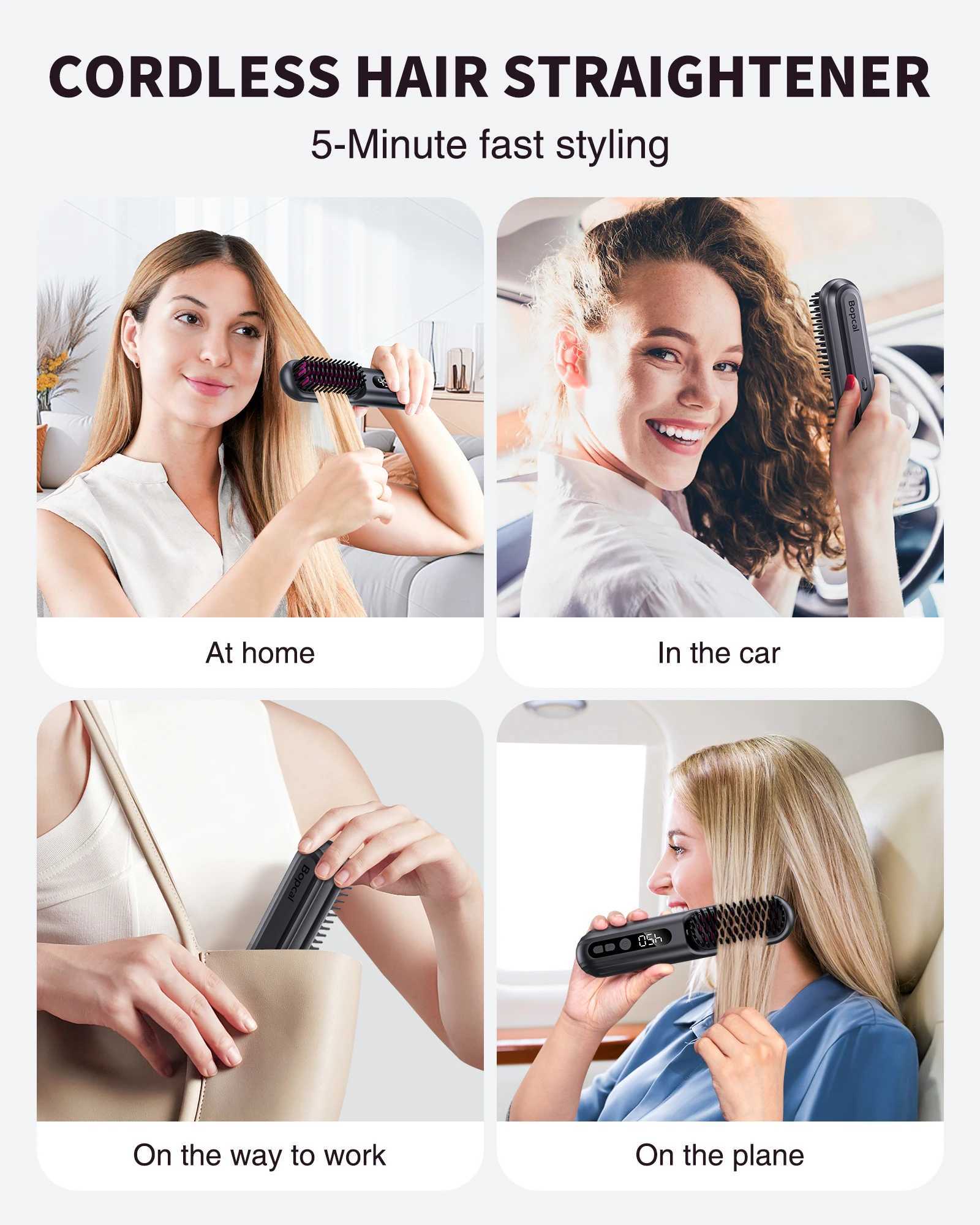 BOPCAL Cordless Hair Straightener Brush 10000mAh LED Display Negative Ions Hair Care Ceramic Electric Hot Heating CombXJ250621
