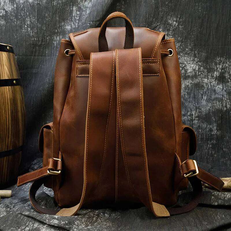 Men's Women's Crazy Horse Backpacks Vintage Genuine Laptop Men Women Unisex Bapacks Cow Leather School Bag