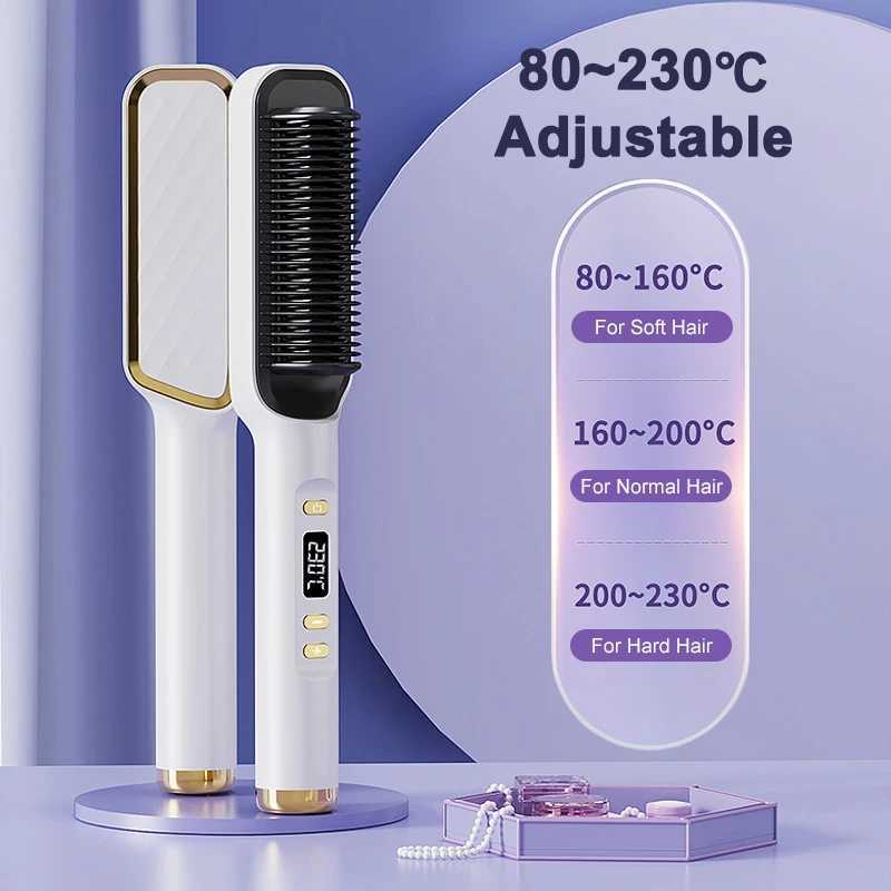 Dual Purpose Electric Heating Straight Hair Comb For Curling And Straightening Anti-Scalding Styling Curler Straightener BrushXJ250621