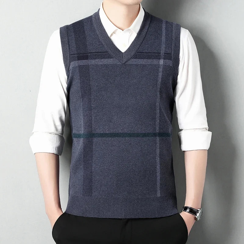 Mens Thickened Casual Sweater Tank Top Autumn and Winter Warm Vneck y250618