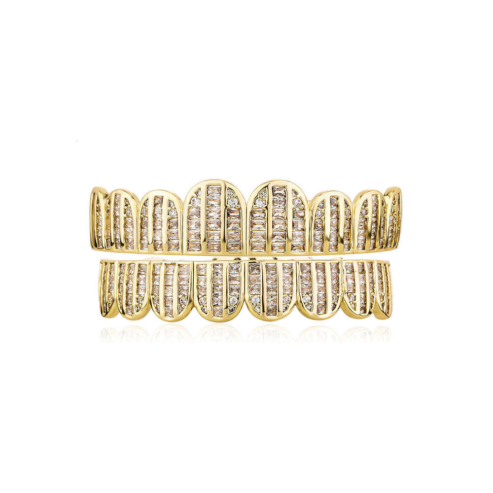 Gold-Plated Square Zircon Full Dia Micro-Inlaid Large Gold Teeth Unisex Hip-Hop Accessories