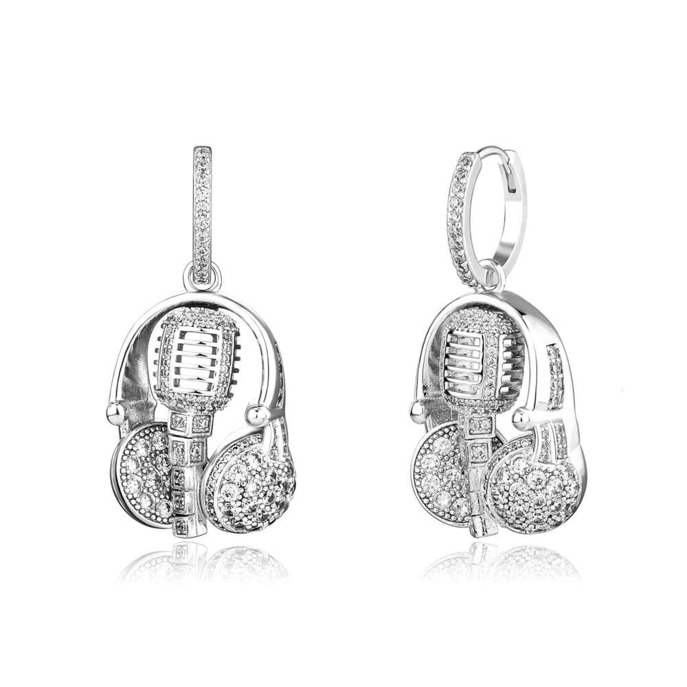 Creative Inlaid Zircon Microphone Hip-Hop Earrings Chinese Style Gold Australian Ear Jewelry