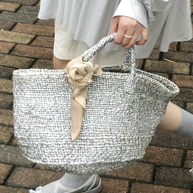 Free shipping designer bag 2024 New Style Trendy Silver Handbag Basket Bag Shiny Women Bag Evening Bag Korean and Japanese Style Women Bag