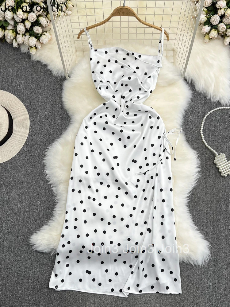 Summer Dress for Women Slim Waist Sleeveless Sling Robe Femme 2025 Vestidos De Mujer Polka Dot Drawstring Fashion Dresses 27v724