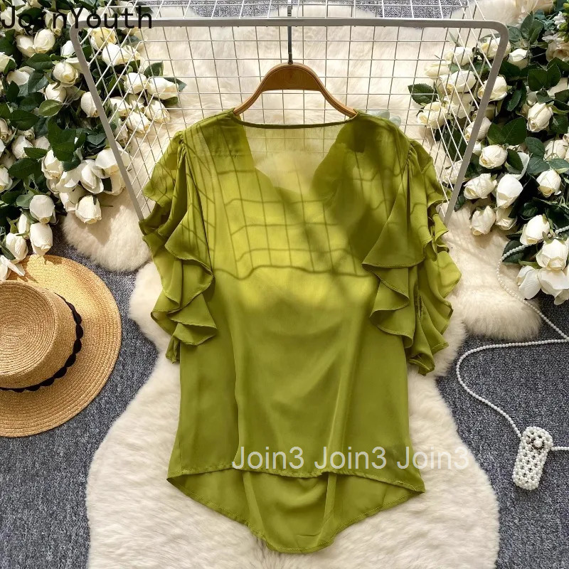 2025 Blusas Mujer De Moda Women Tops Summer Blouses 3D Floral Loose Shirts Ruffles Chiffon Blouse Thin Vintage Womens Clothing