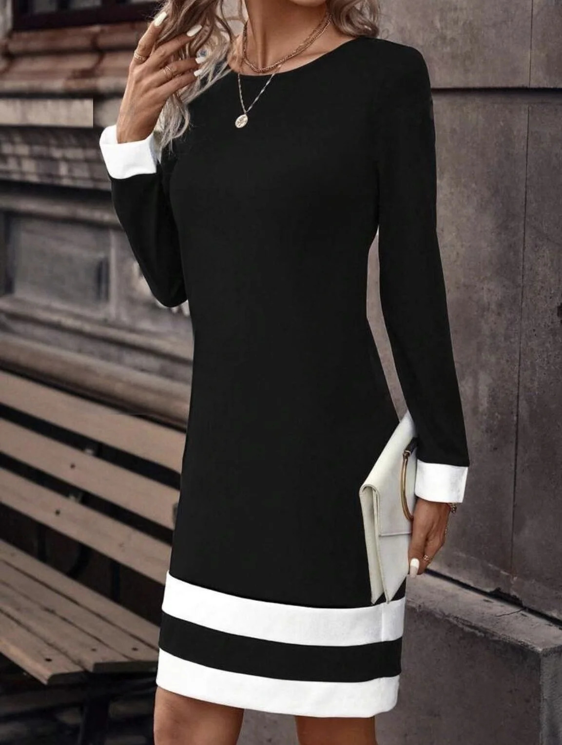 clashing polka collar knit bottomed waistline for autumn and winter longsleeved thin top slim dress 250616