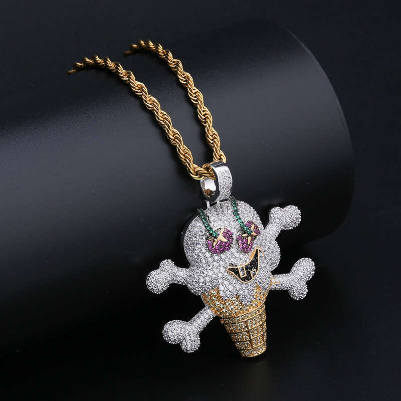 Hip Hop Cartoon Pirate Ice Cream Personality Pendant Micro Paved Zircon Unisex Accessories