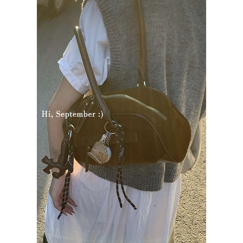 Autumn Suede designer bag Handheld Bowling Ball for Women 2024 New Niche Underarm Large Capacity Shoulder Bag