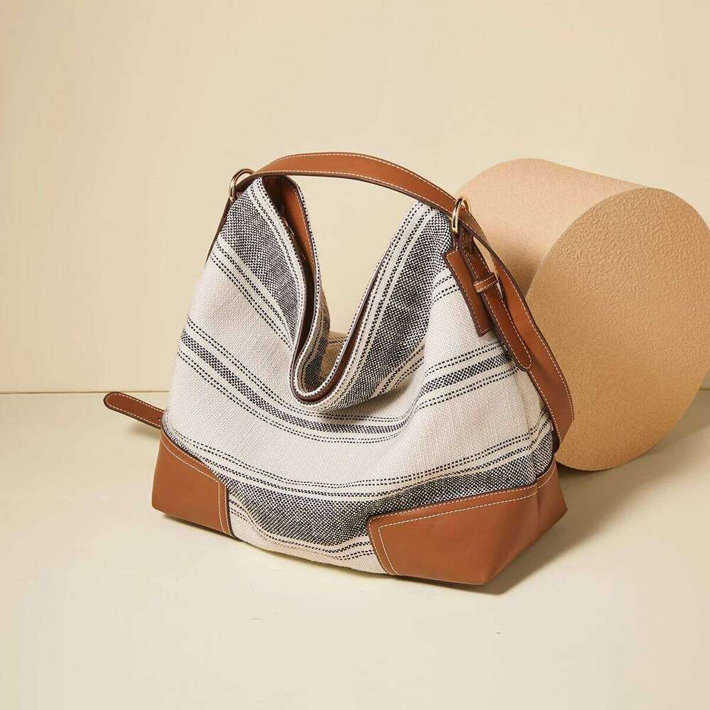 FOXER Women Fabric Tote Handbag Fashion Lady Shoulder Large Capacity Hobo Bucket Bag Chrismas Gift