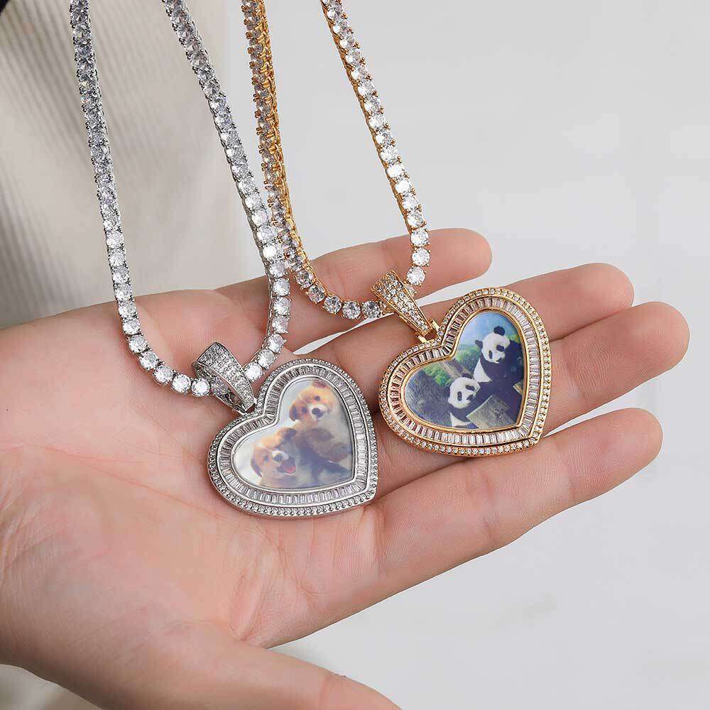 Photo Frame Mixed Heart Pendant Hip-Hop Necklace 618e