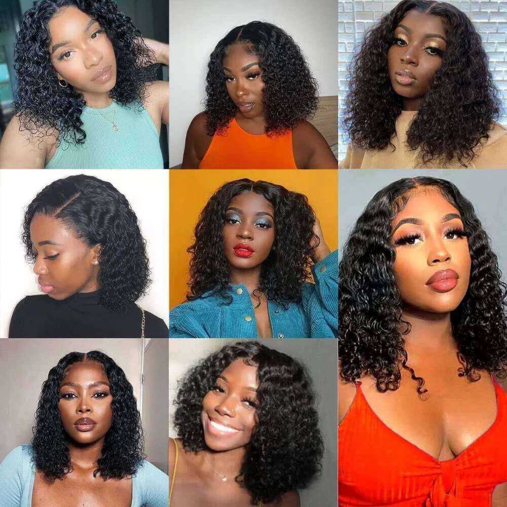 Glueless Brazilian Short Bob Kinky Curly Lace Front Human Hair Wigs 13x4 Transparent Closure Wig Cheveux Humain Perruque