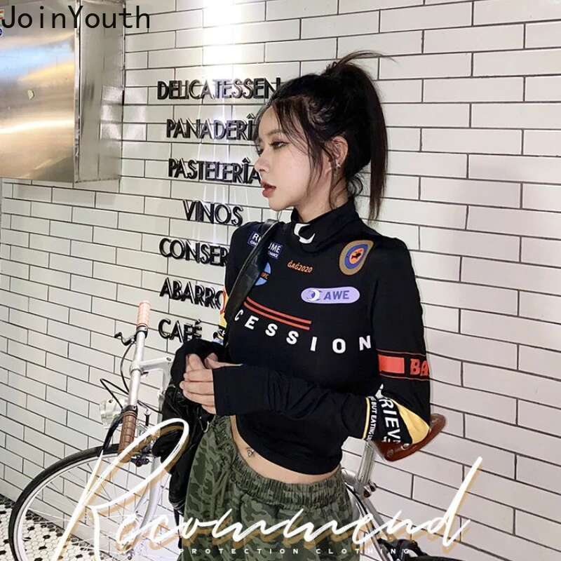 2025 Shirts for Women Long Sleeve Print Tshirts Crop Tops Turtleneck Long Sleeve Fashion Tunic Tees Harajuku Fashion Y2k T Shirt