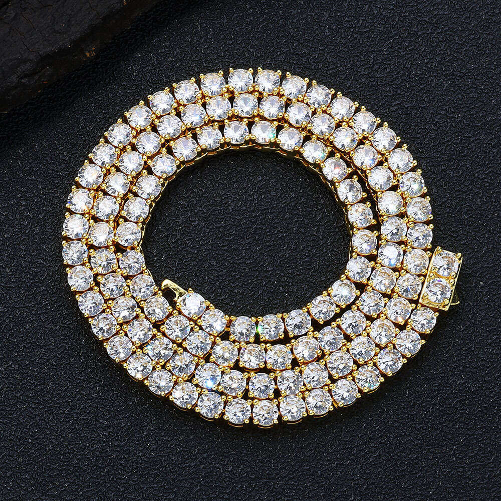 Hip Hop Jewelry Inlaid Dia Spring Clasp Tennis Chain Zircon Trendy Brand Personality Men's Necklace 9093