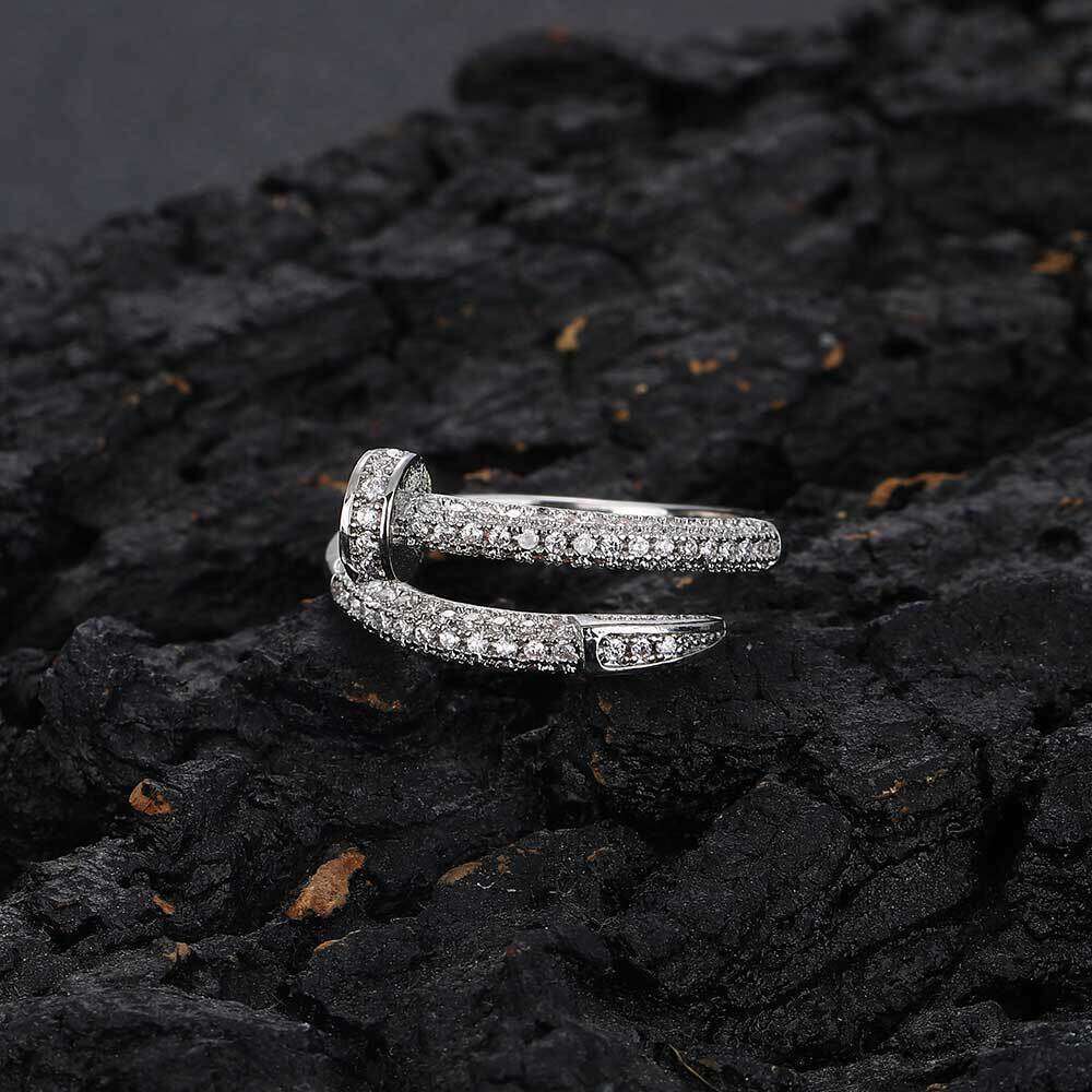 New Nail Copper Inlaid Zircon Versatile Trendy Brand Unisex Hip Hop Ring a213