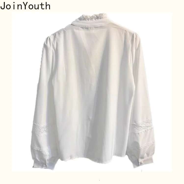 2025 Blusas Mujer De Moda Stand Neck Ruffles Long Sleeve Blouse Women Clothing White Tops Fashion Lantern Sleeve Sweet Shirts
