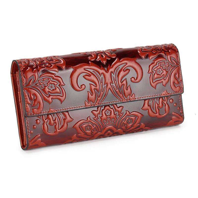 Designer bag Genuine Purse Women Large Real Clutch Long Women's Cow Leather Purses Floral Ladies Wallets
