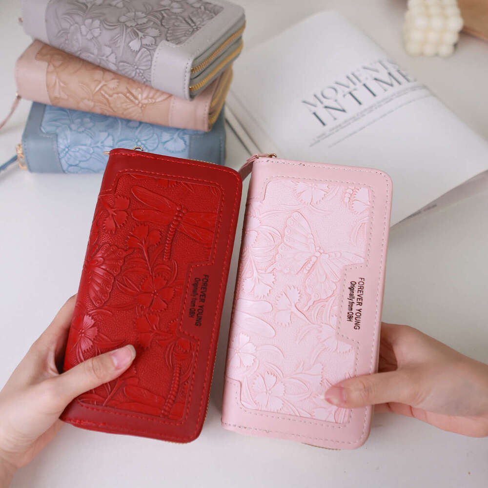 Hot Selling New Women's Long Wallet Embossed Double Zipper Clutch High-end Niche Large Cash Clip