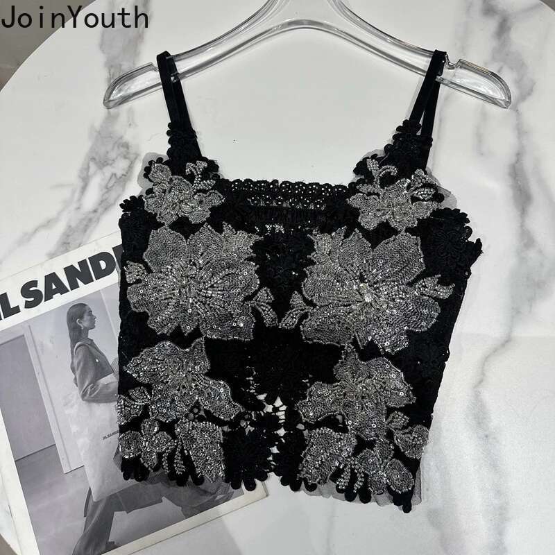 2025 Women Clothes Sexy Vest Heavy Diamond Temperament Tees Fashion Korean Camis Crop Tops Floral Lace Sexy Tanks Ropa Mujer