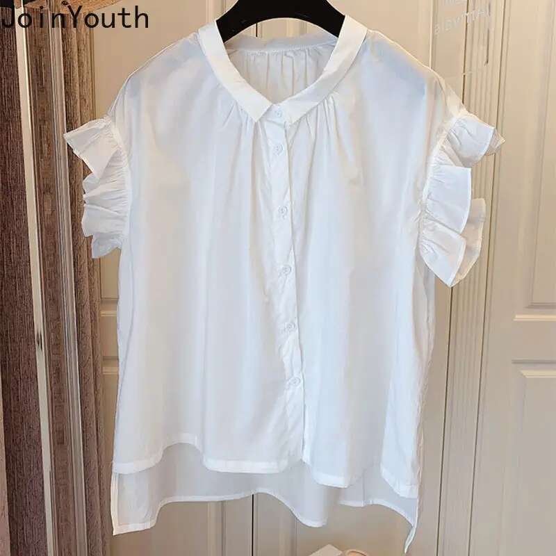 Vintage Blouse for Women Cotton Casual Shirts Ruffles Short Sleeve Blouses Ladies Tops Loose Summer Blusas Mujer De Moda 2025